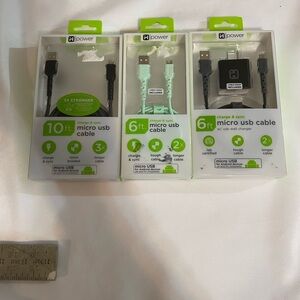iHOME MICRO USB‎ CABLE CORDS 3 packs 2 6 FT and 1 10 FT for Android devices NWT.